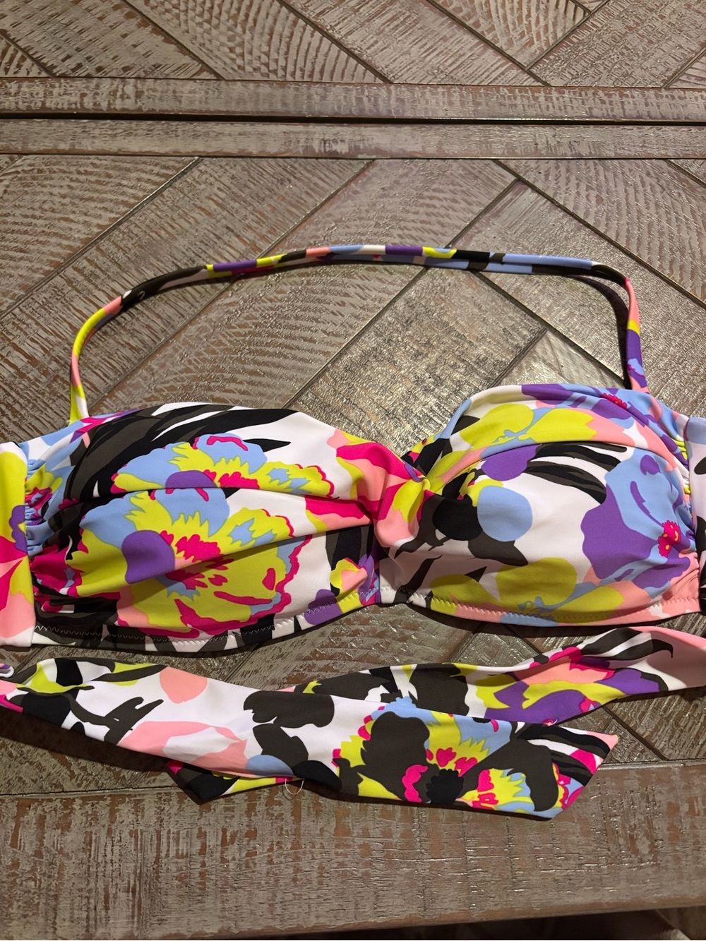 Bar III Bright Floral Bandeau Bikini Top in Pink, Yellow & Purple